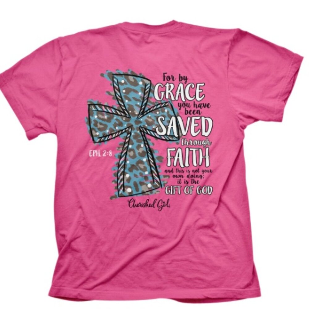 Kerusso Cherished Girl Leopard Cross Adult Woman's T-Shirt - New